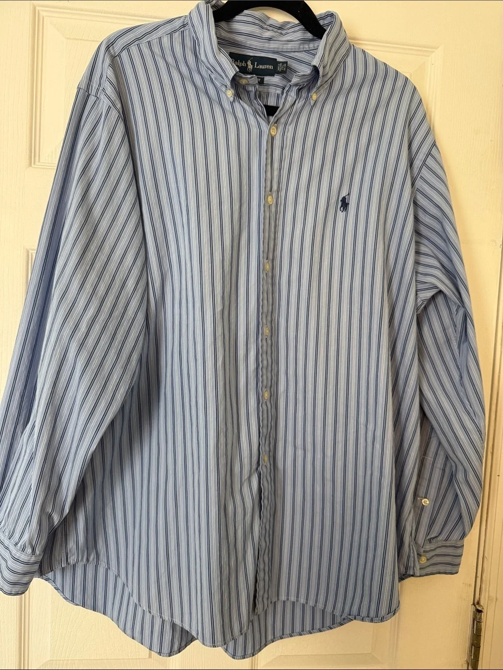 Polo by Ralph Lauren Light Blue and Navy Striped Button-Down Shirt 17.5 34/35
